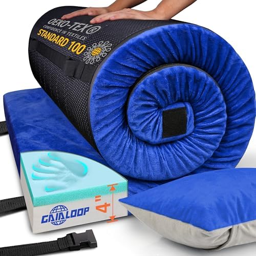 4 Inch GAIALOOP Extra Thick Memory Foam Camping Mattress, Roll Up Floor Sleeping Mat Camp Cot Mattress Pad Travel Camping Couch Bed for Guest Adults Side Sleepers
