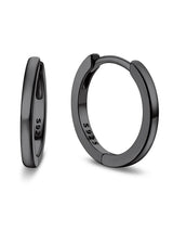 Bandmax Mens Black Small Huggie Hoop Earrings 925 Sterling Silver 10mm Round Huggy Ear Hoops Aretes Negros para Hombre Silver Ears Jewelry Gift for Women Men