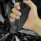AUBEY Folding Pocket Knife with Tanto Tumbled 440C Steel Blade, Frame Lock, Black G10 Handle, Clip, Glass Breaker, Heavy Duty EDC Knife for Men Hunting, Magic Axe