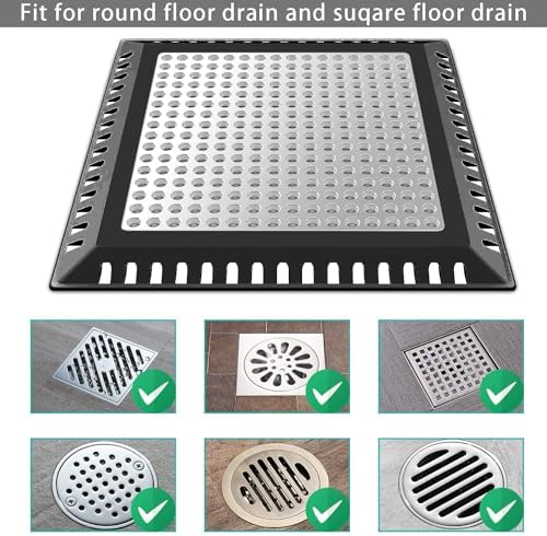 Shower Drain Hair Catcher/Drain Strainer/Shower Drain Cover for Bathroom Floor Drain, Stainless Steel and Silicone (6 inch, Black)