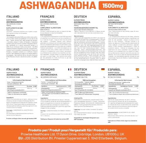 Ashwagandha 1500mg 180 Vegan Tablets | 6 Months’ Supply | Pure High Strength Ashwagandha Root Extract | Made in UK by Prowise Healthcare