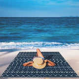 Beach Blanket Waterproof Sandproof, Large Beach Picnic Blankets Foldable Sand Free, Beach Mat Windproof w/Stakes and Corner Pocket for Outdoor, Travel, Camping, Hiking, Beach Essentials-Navy Geometry
