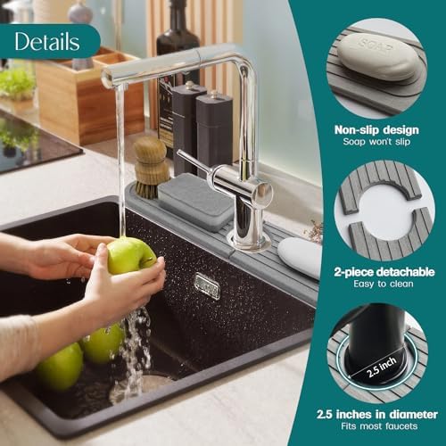 Kitchen Faucet Mat - Diatomite Splash Guard for Sink, Quick-Drying Water Absorbing Stone Tray [Light Grey, 17.7" x 3.9"]