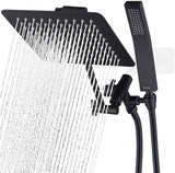 G-Promise All Metal 8 Inch Dual Square Shower Head with Handheld Combo, Rain Shower Head, Adjustable Extension Arm, Smooth 3-Way Diverter, 71 Inch Extra Long Hose - A Bathroom Upgrade (Matte Black)