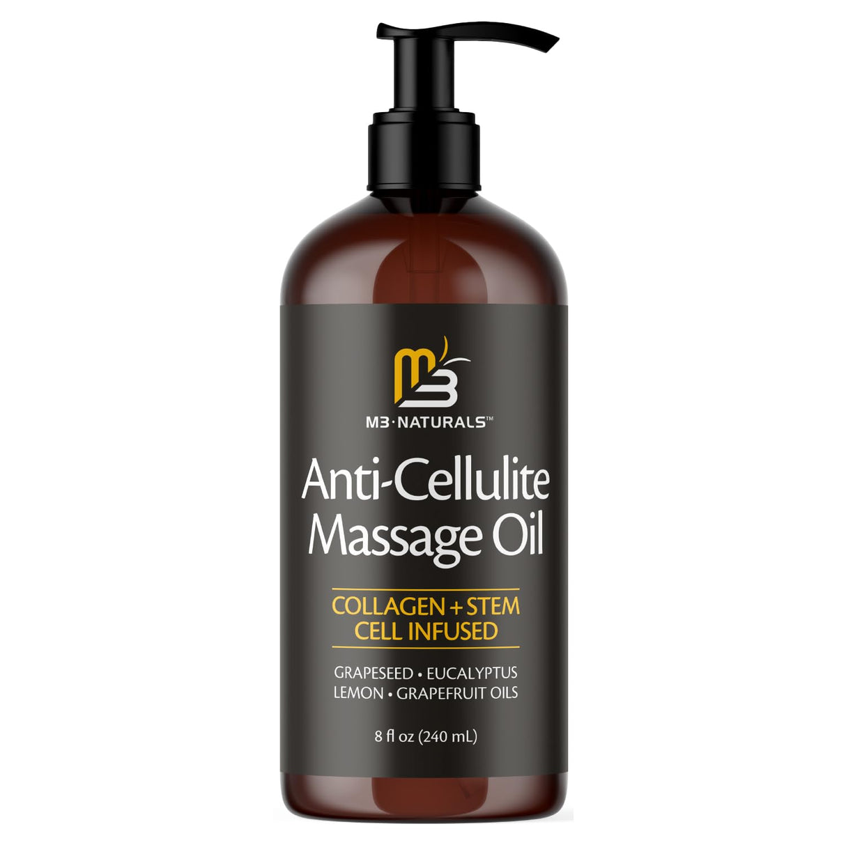 M3 Naturals Anti Cellulite Massage Oil and Firm Dry Brush Kit | Collagen & Stem Cell Skin Tightening Kit | Radiant Body Care Kit for Women