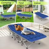 Suteck Camping Cot, Folding Camping Cot Bed for Adults Sleeping 1200D Double Layer Oxford Portable Folding Outdoor Cots for Camping W/Soft Pad Carry Bag for Home Office Nap Beach Travel, Stripe Blue