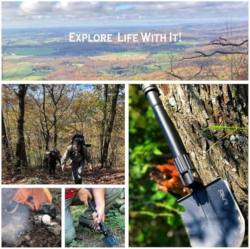 iunio Camping Shovel,Shovel Folding, Portable, Multitool, Foldable Entrenching Tool, Collapsible Spade, for Backpacking, Trenching, Hiking, Survival, Car Emergency