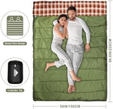 AGEMORE Cotton Flannel Double Sleeping Bag for Camping, Backpacking Or Hiking. Queen Size 2 Person Waterproof Sleeping Bag for Adults Or Teens. Lightweight with Compression Sack