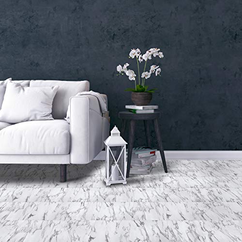 Nexus Self Adhesive 12-Inch Vinyl Floor Tiles, 20 Tiles - 12" x 12", Bianco Marble Pattern - Peel & Stick, DIY Flooring for Kitchen, Dining Room, Bedrooms & Bathrooms by Achim Home Decor