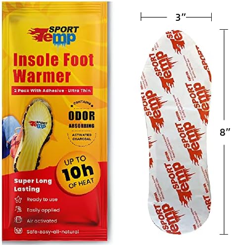 Insole Foot Warmers - Up to 10 Hours of Heat, Easily Apply with Adhesive - Ultra Thin, Easy, All Natural - Air Activated, Odorless Hot Insole Warmers - Sport Temp