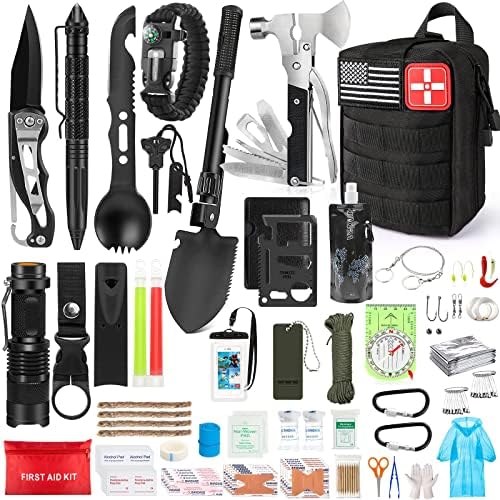 235Pcs Emergency Survival Kit and First Aid Kit Professional Survival Gear Tool with IFAK Molle System Compatible Bag, Gift for Men Camping Outdoor Adventure Boat Hunting Hiking & Earthquake