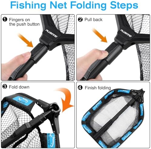 PLUSINNO Floating Fishing Net for Steelhead, Salmon, Fly, Kayak, Catfish, Bass, Trout Fishing, Rubber Coated Landing Net for Easy Catch & Release, Compact & Foldable for Easy Transportation & Storage