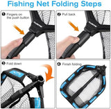 PLUSINNO Floating Fishing Net for Steelhead, Salmon, Fly, Kayak, Catfish, Bass, Trout Fishing, Rubber Coated Landing Net for Easy Catch & Release, Compact & Foldable for Easy Transportation & Storage