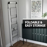 KINGRACK Aluminium 5 Step Ladder, Lightweight Step Stool with Non-Skid Pedals, Handrail, Foldable Step Ladder for Kitchen, Garage, Home, Space Saving, Sturdy and Portable, Silver