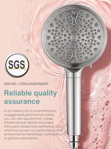 Cobbe Filtered Shower Head with Handheld, 6 Spray Modes, Water Softener Filters - Remove Chlorine, Reduce Dry Skin - Brushed Nickel