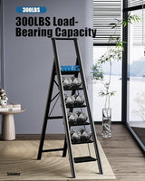 6 Step Ladder for 12 Feet High Ceiling, Folding Step Stool with Handgrip & Anti-Slip Wide Pedal, Portable Lightweight Aluminum Stepladder for Kitchen, Home (300 lbs Capacity) - Black