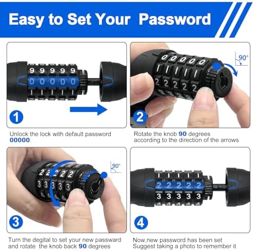 NDakter Bike Chain Lock, 5 Digit Combination Heavy Duty Anti Theft Bicycle Chain Lock,2.62/3.2/4.27/5/6Ft Long Security Resettable Bike Locks for Bike, Bicycle, Scooter, Door, Gate, Fence-4/6mm Thick