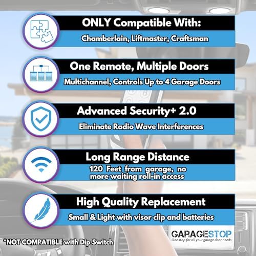 Garage Stop 2X for 893LM 893Max Chamberlain Craftsman Liftmaster Garage Door Opener Remote, 1993 to Present Garage Clicker, Universal Garage Door Remote Keychain