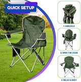 EZONE Set of 2 Camping Chairs with Built-in Ice Cooler, Portable Chair, Storage Pocket, Cup Holder, and Carry Bag Perfect for Camping, Tailgating, Fishing, Beach, and Lawn (2, Olive Green)