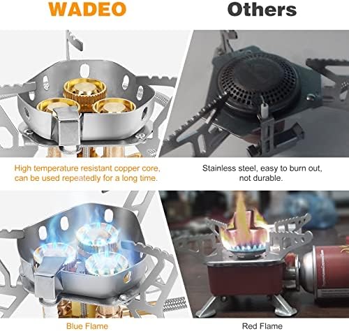 WADEO 6800W Windproof Camping Gas Stove, Small Camping Stove with Piezo Ignition, 1LB Propane Tank Adapter, Butane Adapter for Outdoor Cooking, Picnic, Camping and Hiking