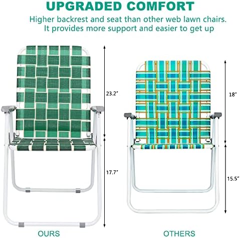 VINGLI Patio Lawn Webbed Folding Chairs Set of 2, Outdoor Beach Chair Portable Dining Chair for Outdoor Yard, Garden (Dark Green, Classic)