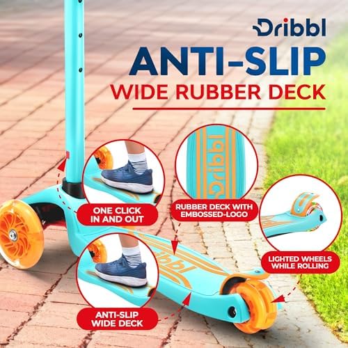 3-Wheel Kids Scooter - Lean-to-Steer Technology, Adjustable Height Handlebar, Wide Deck, Scooter for Boys & Girls Ages 3+, Child Safety Approved, Support Riders Up To 165 lbs, Light Blue/Orange
