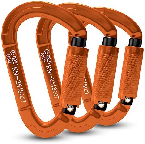 FVW Auto Locking Rock Climbing Carabiner Clips, UIAA Certified Professional 25KN (5620 lbs) Heavy Duty Caribeaners for Rappelling Swing Rescue & Gym etc,Large Carabiners,D-Shaped