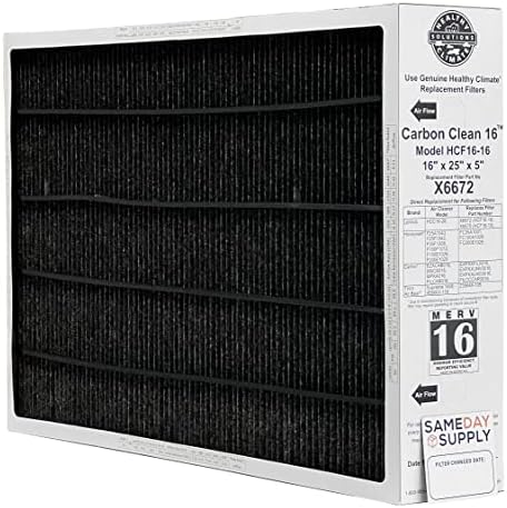 Lennox Healthy Climate Lennox X6672 16x25x5 Healthy Climate Carbon-Clean MERV 16 Filter Bundle with Same Day Supply Filter Change Reminder