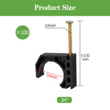 100 Pack 3/4" Half Clamps J-Hook with Nails Set, J Clamps for PEX, Copper, CPVC Tubing Connections