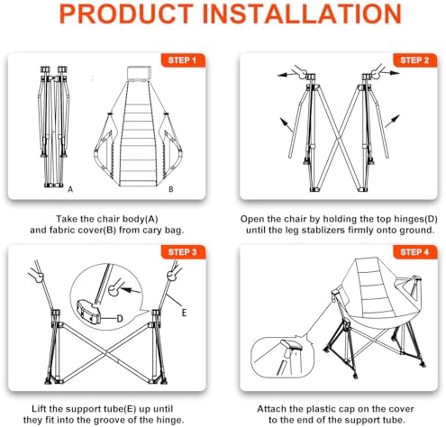 Hammock Camping Chair Folding 350lbs Foldable Portable Rocking Chairs for Adults Outside Swinging Camp with Stand Lawn Garden Hanging Outdoor
