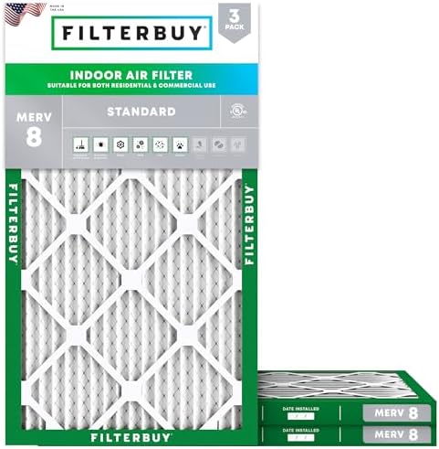 Filterbuy 13x21.5x1 Air Filter MERV 8 Dust Defense (3-Pack), Pleated HVAC AC Furnace Air Filters Replacement (Actual Size: 12.88 x 21.50 x 0.75 Inches)