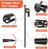 Tent Stakes and Hammer Set, 8 Pack 8in Heavy Duty Forged Steel Tent Stakes + 12in Heavy Duty Camping Hammer + Storage Pouch, Available in Rocky Place(8 Pack 8in Stakes + Hammer)