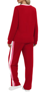 WIHOLL Womens Matching Sets 2 Piece Christmas New Year Eve Outfits Long Sleeve Tops Shirts Going Out Clothing Airport Cute Red L