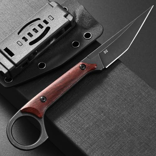Ccanku C1140 Fixed Blade Knife,D2 Blade Dalbergia Handle EDC Tool Utility Knife for Outdoor, Survival, Hiking, Camping(Dalbergia)