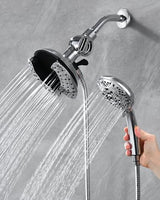 2-in-1 Filtered Shower Head with Handheld: Dual Shower Heads with Rain Shower & Handheld Shower Head, 10-Mode Detachable Shower Head with Massage Spray, Shower Trim Systems