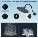 Hibbent All Metal Shower Head, 10'' High Pressure Rainfall Shower Head, Handheld Showerhead Combo, 12'' Adjustable Curved Extension Arm, 7 Sprays, 71'' Shower Hose, Showerhead Holder, Matte Black