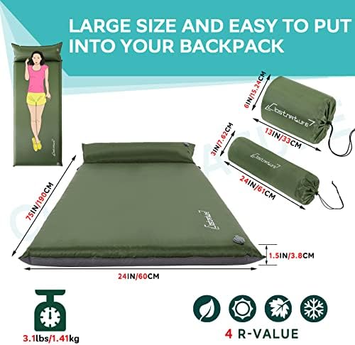 Clostnature Self Inflating Sleeping Pad for Camping - 1.5/2/3 inch Camping Pad, Lightweight Inflatable Camping Mattress Pad, Insulated Foam Sleeping Mat for Backpacking, Tent, Hammock