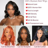 Bob Wig Human Hair 13x4 Body Wave Lace Front Wigs Human Hair 180% Density Lace Front Wigs Human Hair Pre Plucked Human Hair Wigs for Black Women Wigs Human Hair with Baby Hair (14 Inch, Natural Black)