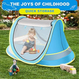 Baby Beach Tent with Baby Hat, Pop Up Toddler Travel Tent with Sun Hat for Boys or Girls, Sun Shade for Toddler Camping, Infant Portable Sun Shade, Summer Beach Baby (Blue Baby Tent with Hat)