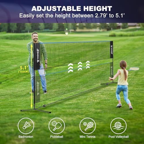 BAGAIL Badminton Net, Height Adjustable Kids Volleyball Net, Foldable Nylon Net 10 ft/14ft/17ft Wide, Tennis Net, Small Pickleball Net for Backyard Game and Indoor Outdoor Use, Easy Setup