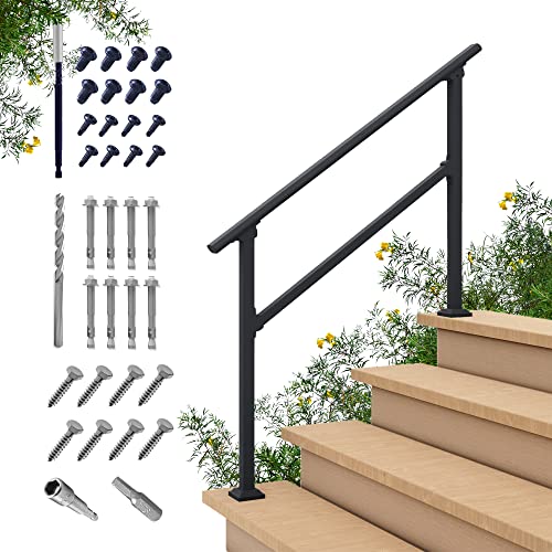 CHR Fence & Rail Hand Rails for Outdoor Steps, 4 Step Handrail & Indoor Stair Railing Kit, Railings for Outdoor Steps and Hand Rails for Seniors for Porch Railing & Deck Hand Rail, 3-4 Step Railing