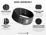 Gymreapers Quick Locking Weightlifting Belt for Bodybuilding, Powerlifting, Cross Training - 4 Inch Neoprene with Metal Buckle - Adjustable Olympic Lifting Back Support