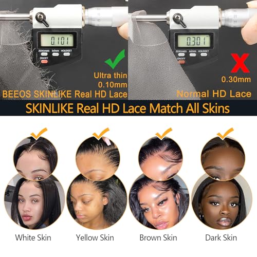 BEEOS 5x5 HD Lace Closure Only, 0.10mm Ultra-Thin Film HD Lace Body Wave Full Cuticle Aligned Virgin Human Hair Closure Pre Plucked Natural Hairline 18 Inch