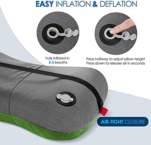 Hikenture Camping Pillow with Removable Cover - Ultralight Inflatable Pillow for Neck Lumbar Support - Upgrade Backpacking Pillow - Washable Travel Air Pillows for Camping, Hiking, Backpacking