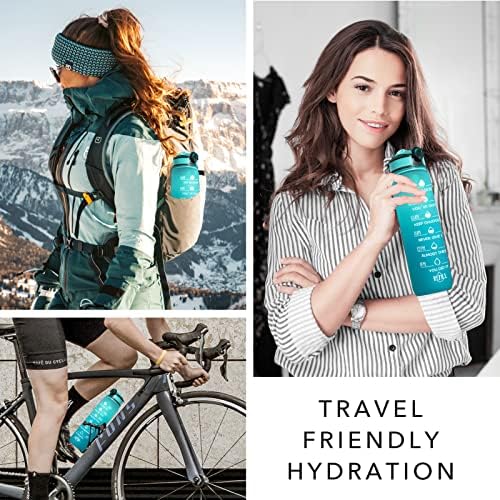 Hyeta 32 oz Water Bottles with Times to Drink and Straw, Motivational Water Bottle with Time Marker, Leakproof, Drinking Sports Water Bottle for Fitness, Gym and Outdoor