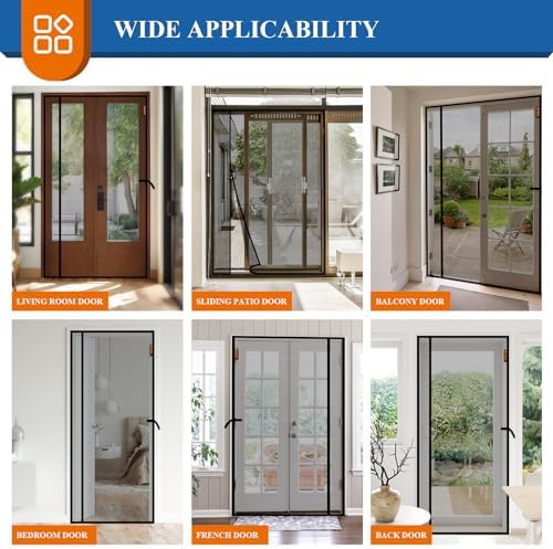 MAGZO Magnetic Screen Door Mesh 32'' x 80'', Reversible Left Right Offset Opening, Polyester Material Scratch-Proof, Dog Friendly, Net for Sliding Glass/Patio Doors, Keep Annoying Creatures Out, Black