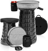 Collapsible Stool - Upgraded with 3 Slides Load Capacity 600lbs, Folding Camping Stool with 3-in-1 Carry Bag, Lightweight Sturdy Retractable Suitable for Camping Fishing Hiking BBQ (Black)