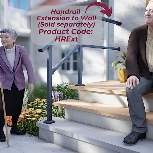 CHR Fence & Rail Hand Rails for Outdoor Steps, 2 Step Handrail & Indoor Stair Railing Kit, Railings for Outdoor Steps and Hand Rails for Seniors for Porch Railing & Deck Hand Rail, 1-2 Step Railing