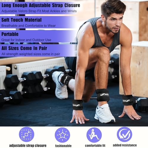 Ankle Weights A Pair of 1/2/3/4/6/8/10/12/20 LBS Wrist Leg Arm Weights for Women Men kids child with Adjustable Straps, Strength weighted for Physical Therapy Running Walking Fitness Gym Workout