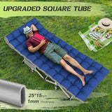 Suteck Camping Cot, Folding Camping Cot Bed for Adults Sleeping 1200D Double Layer Oxford Portable Folding Outdoor Cots for Camping W/Soft Pad Carry Bag for Home Office Nap Beach Travel, Stripe Blue